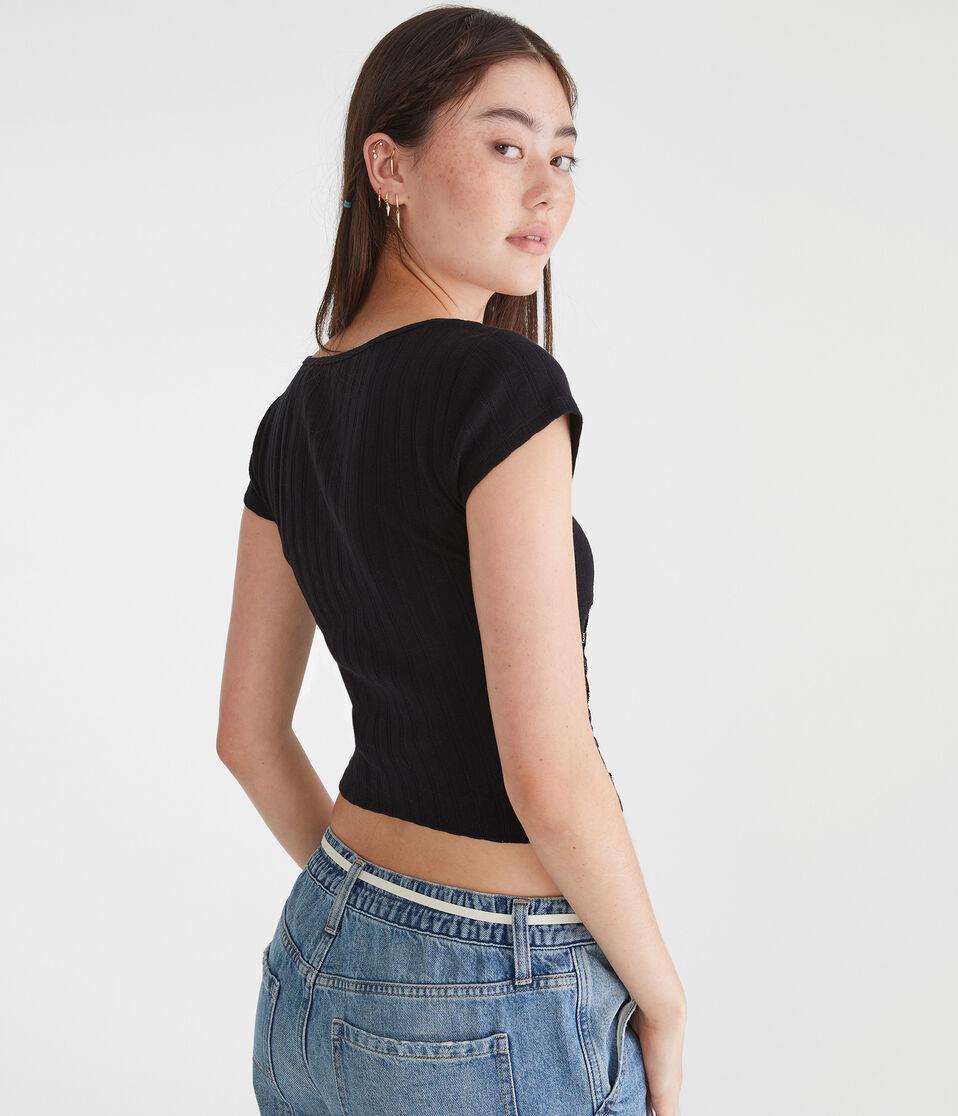 Aéropostale Pointelle Scoop-Neck Top Black Fox
