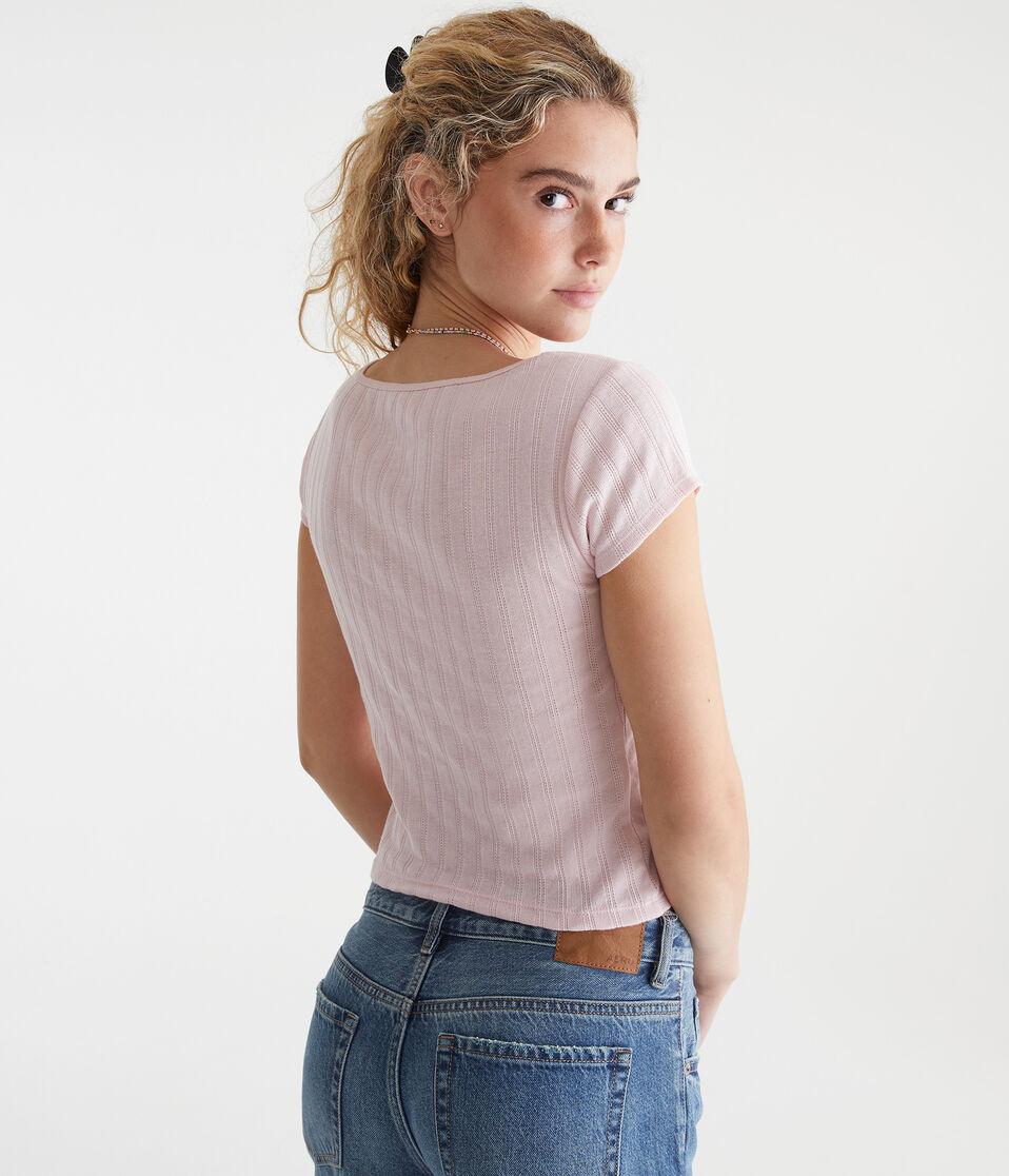 Aéropostale Pointelle Scoop-Neck Top Peach Whip