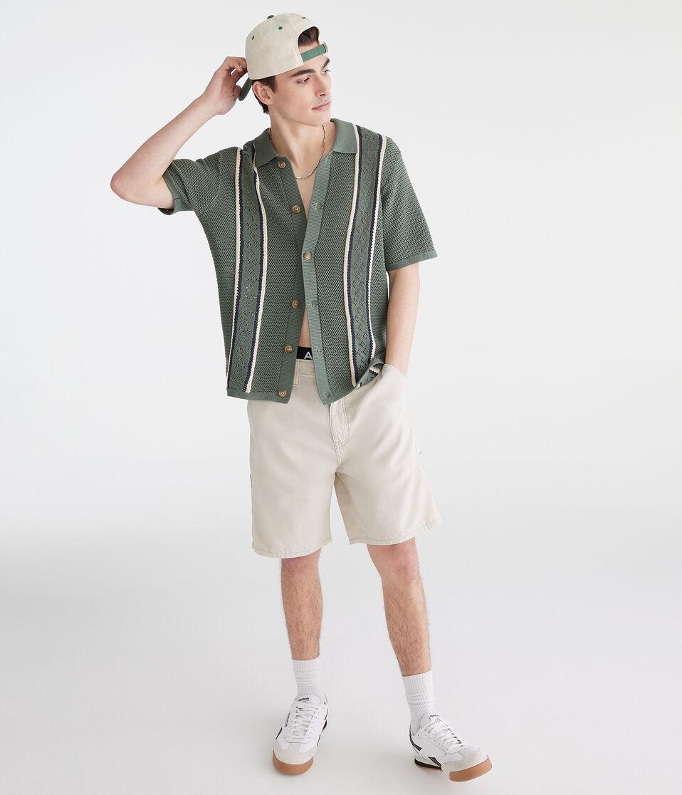 Aéropostale Pointelle Stripe Sweater Shirt Celery