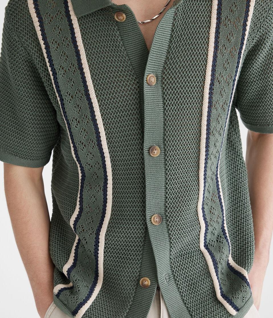Aéropostale Pointelle Stripe Sweater Shirt Celery
