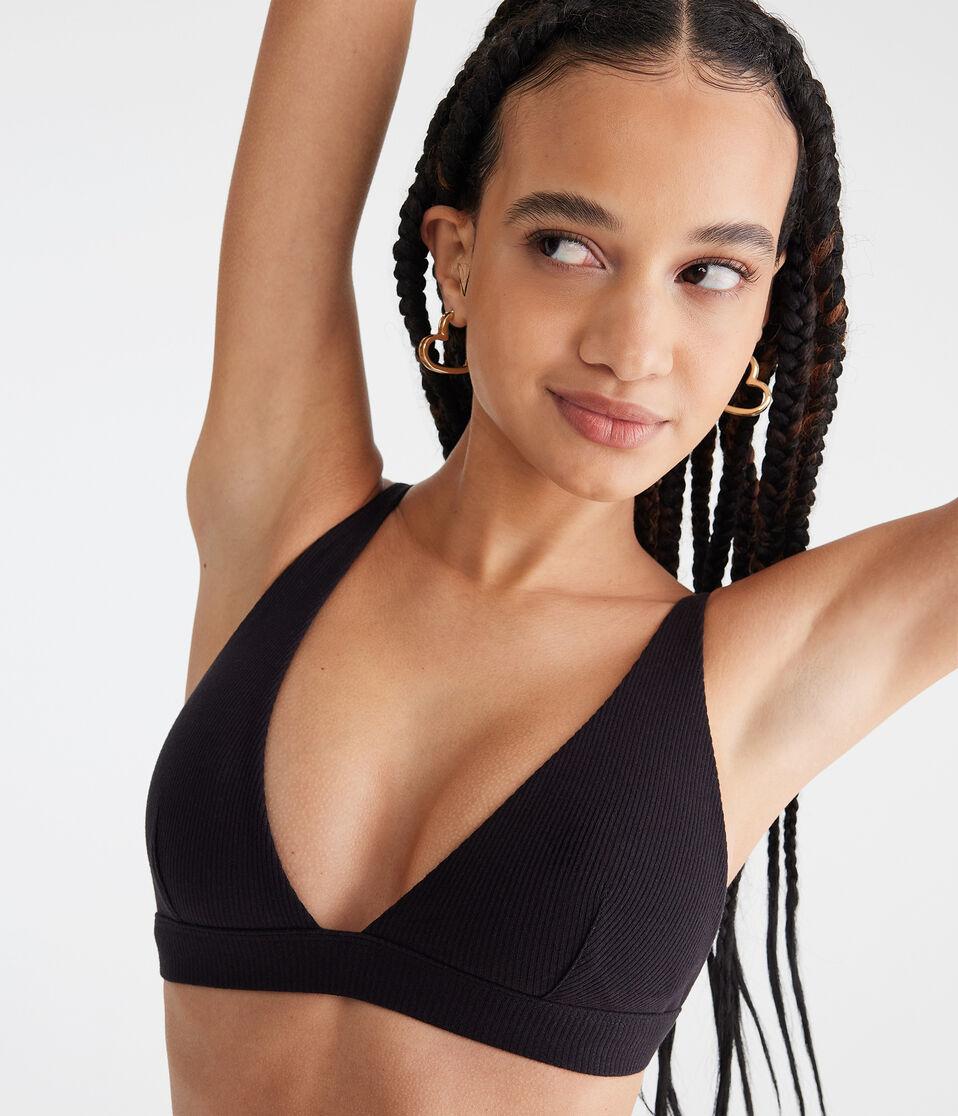 Aéropostale Ribbed Plunge Triangle Bra Black Fox