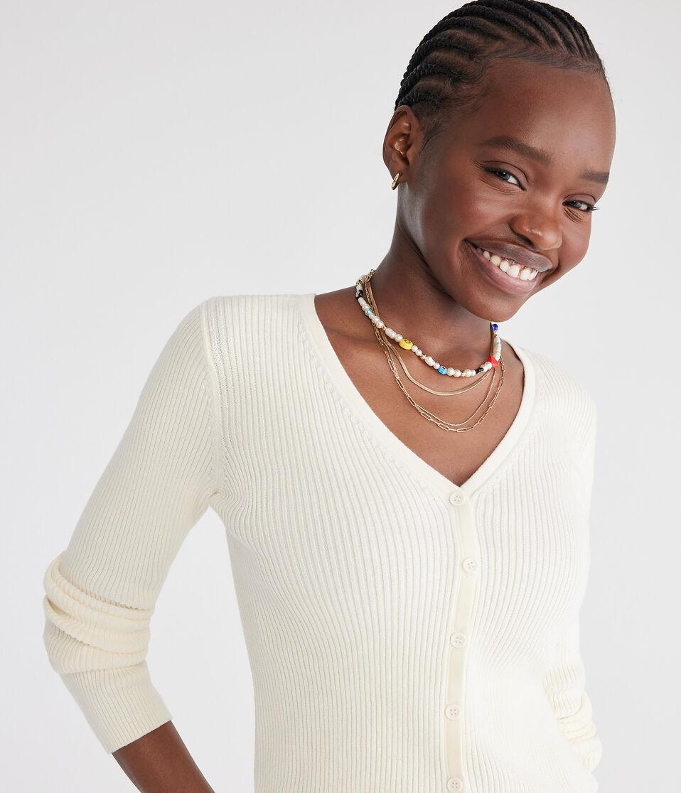 Aéropostale Ribbed V-Neck Cardigan Nude