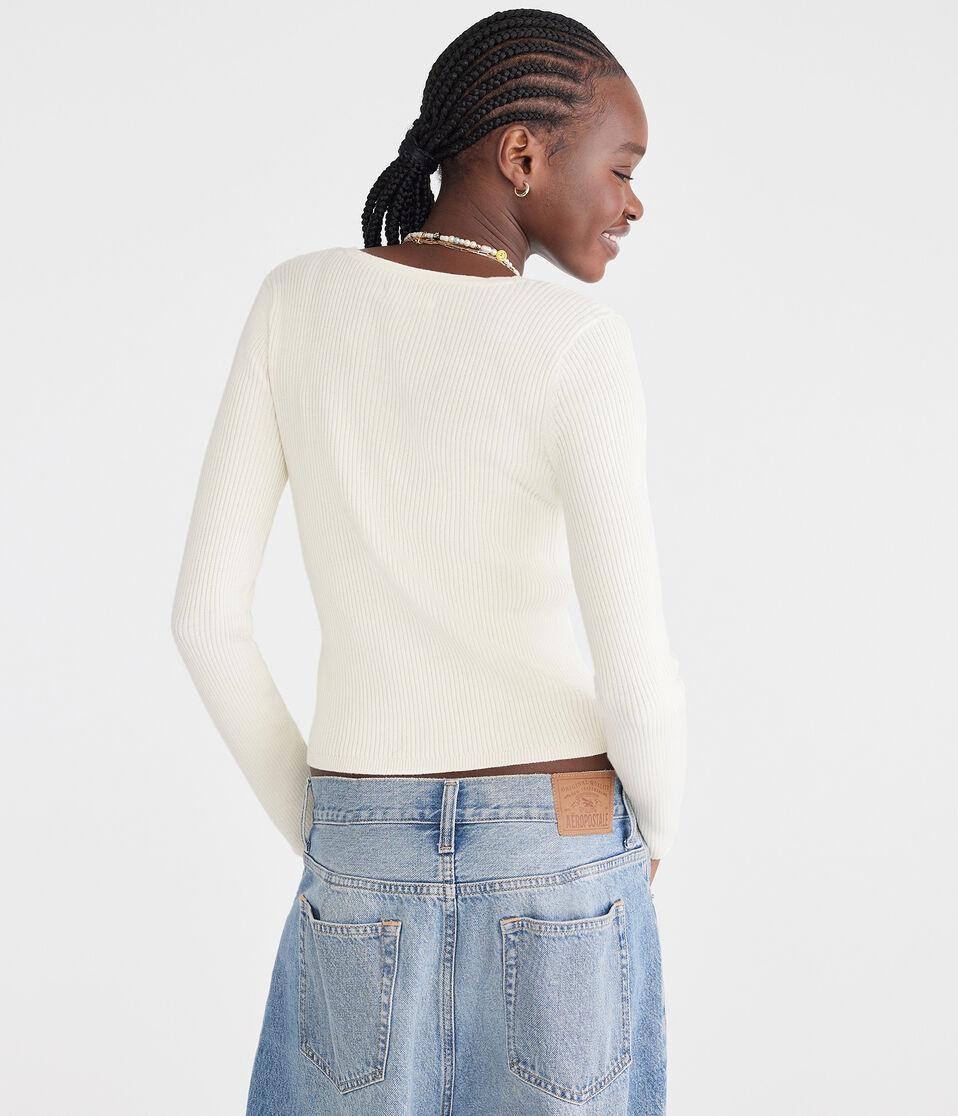 Aéropostale Ribbed V-Neck Cardigan Nude
