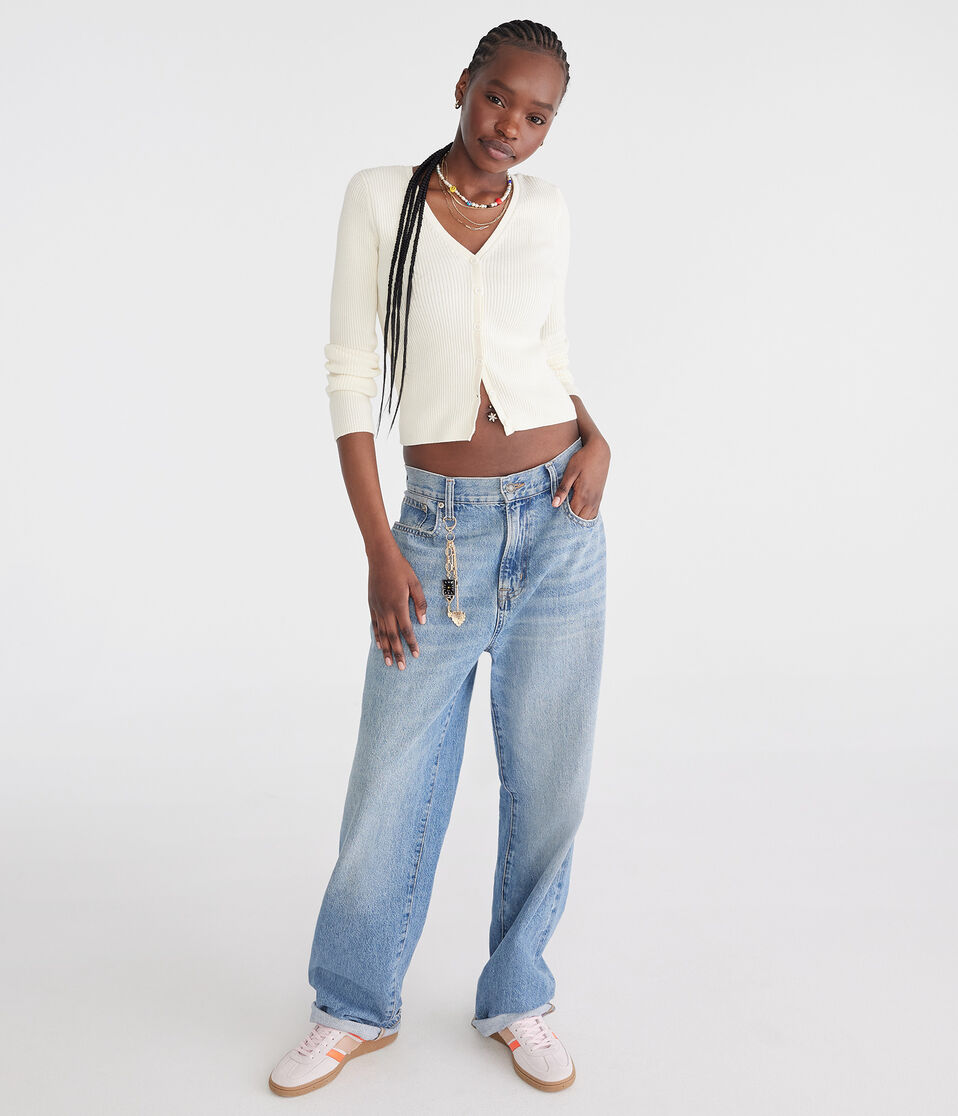 Aéropostale Ribbed V-Neck Cardigan Nude