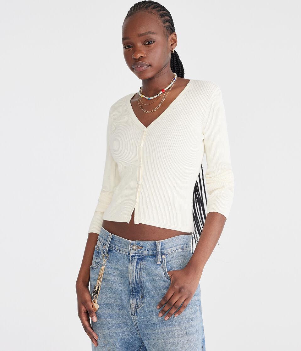 aéropostale Ribbed V-Neck Cardigan nude