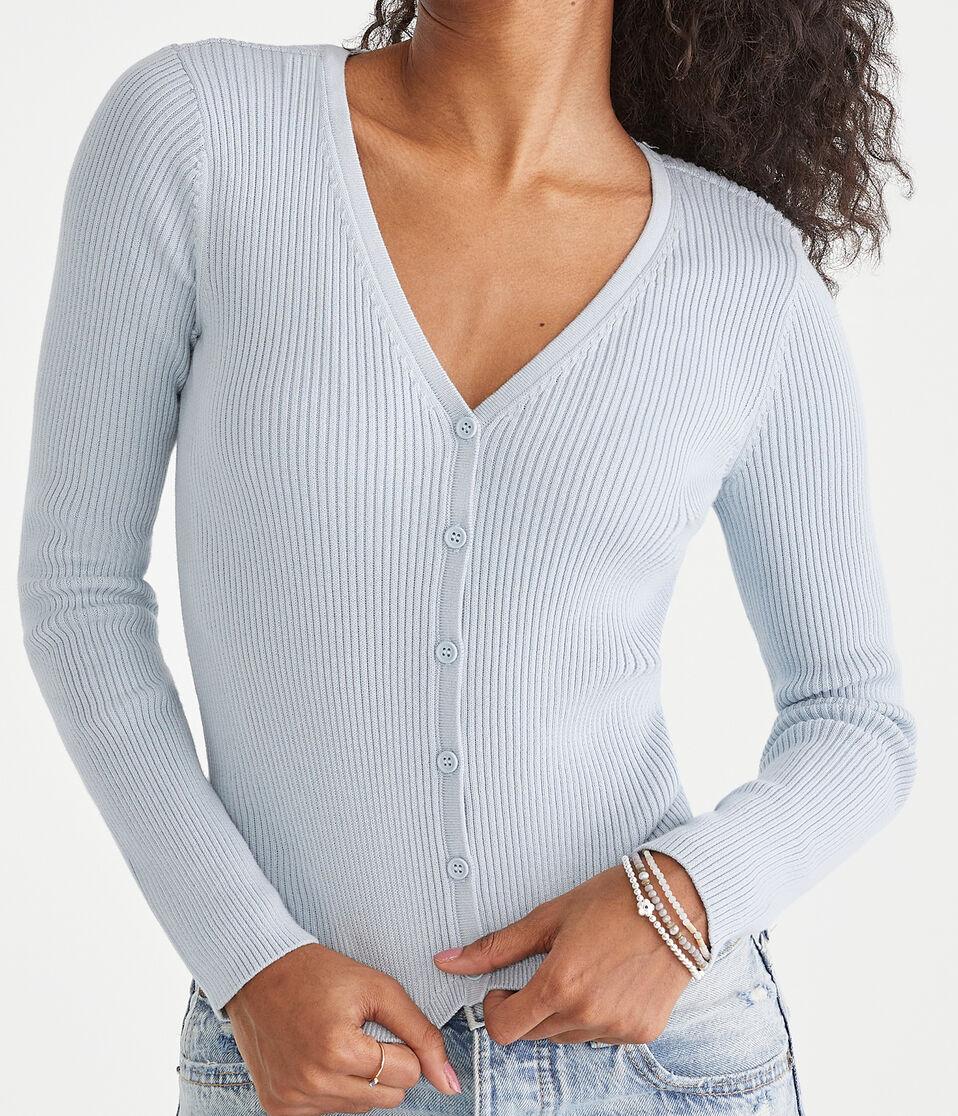Aéropostale Ribbed V-Neck Cardigan Pearl Blue