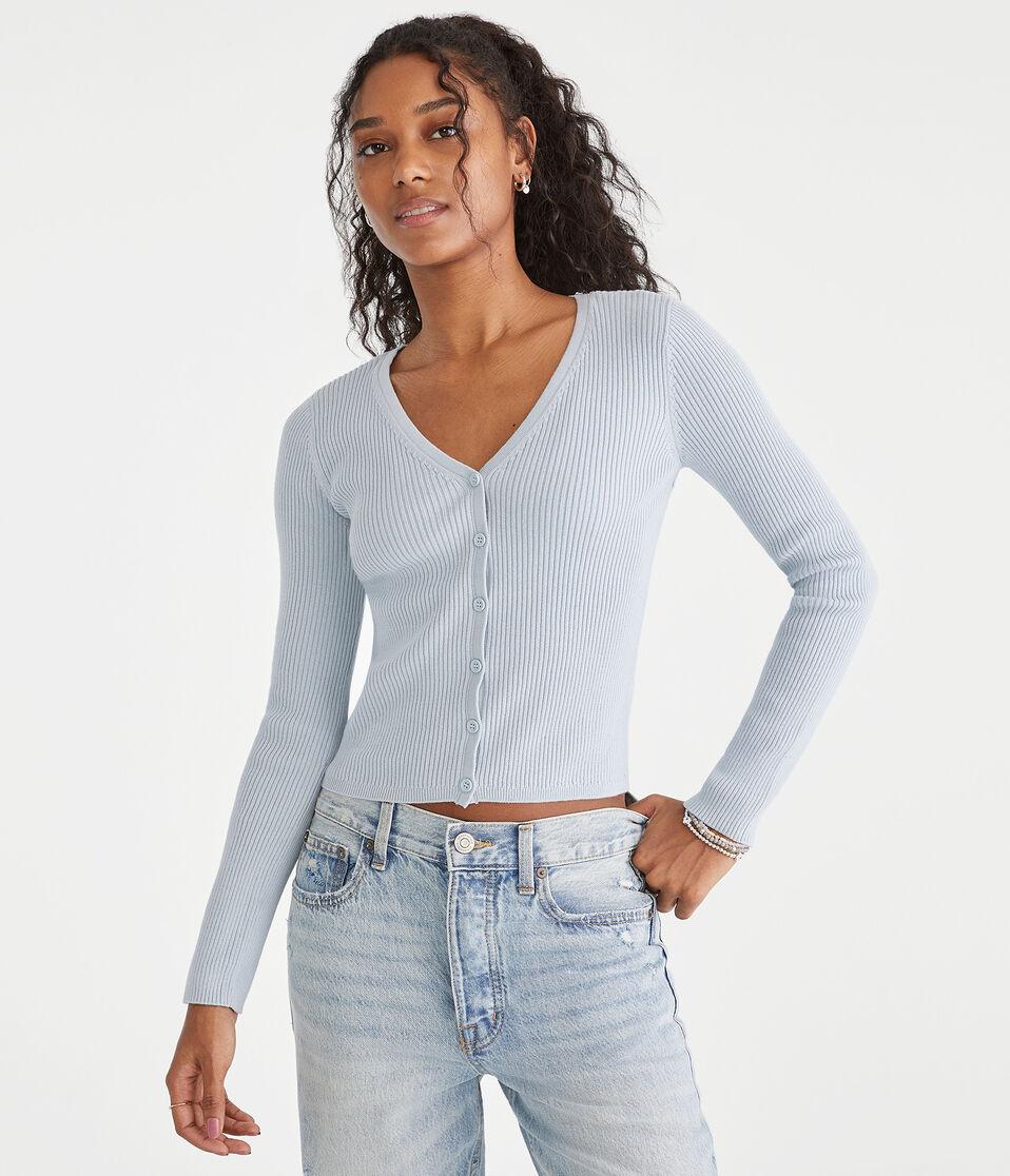 aéropostale Ribbed V-Neck Cardigan pearl blue