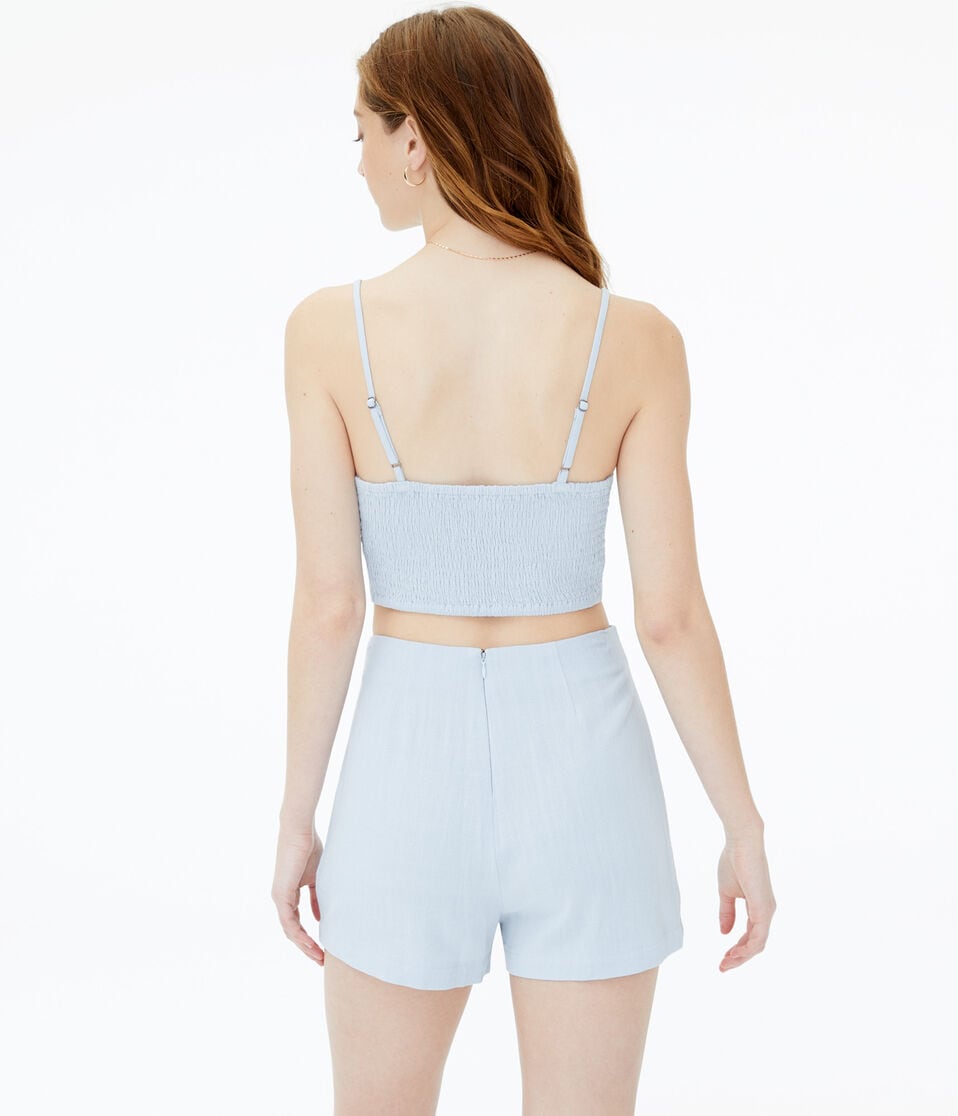 Aéropostale Ruched Linen Crop Top Blue Haze