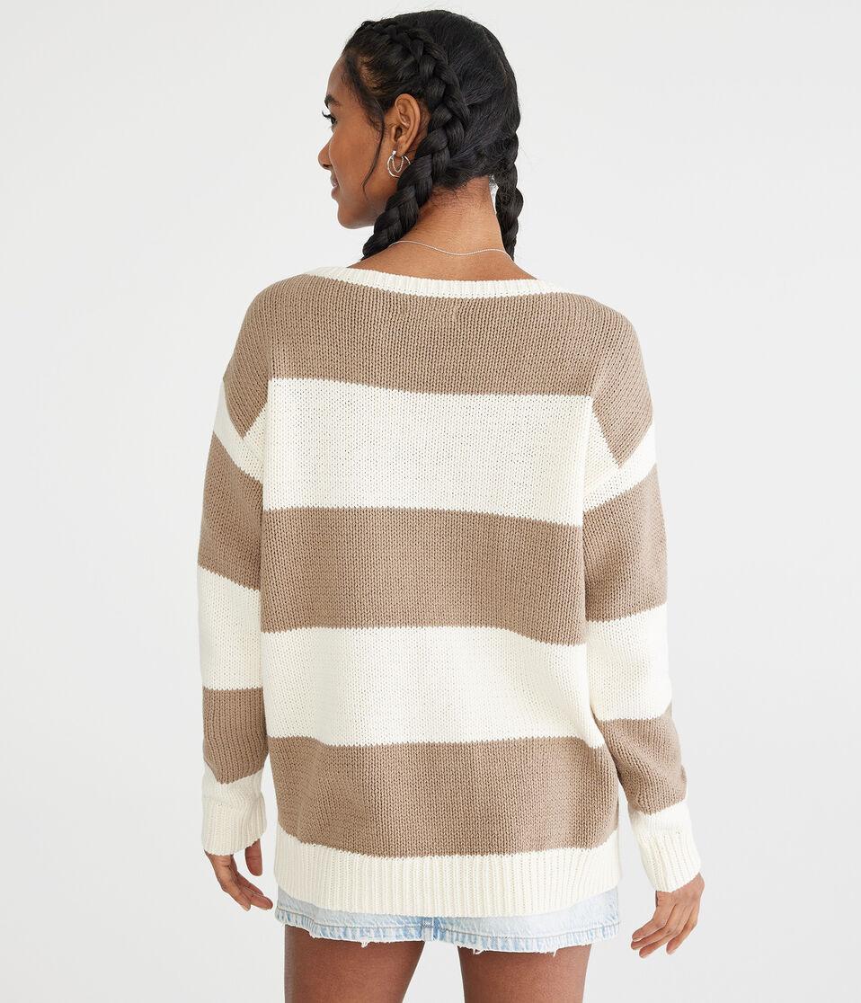 Aéropostale Rugby Stripe V-Neck Sweater Duster