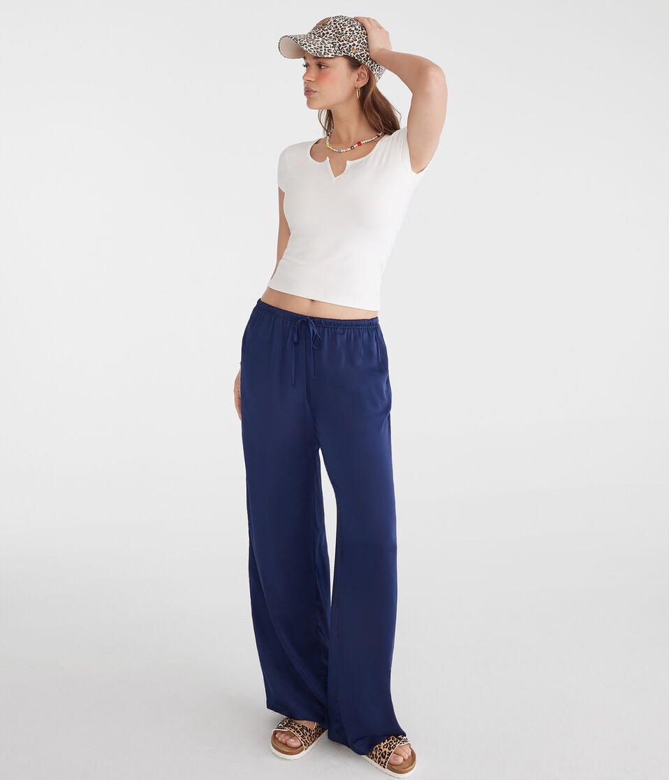 Aéropostale Satin Wide Leg Pants Naval Blue