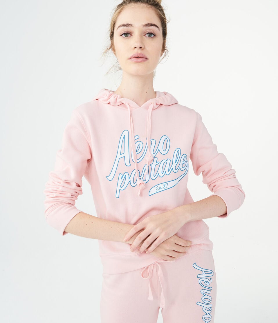 Aéropostale Script Logo Pullover Hoodie Pink Tulip