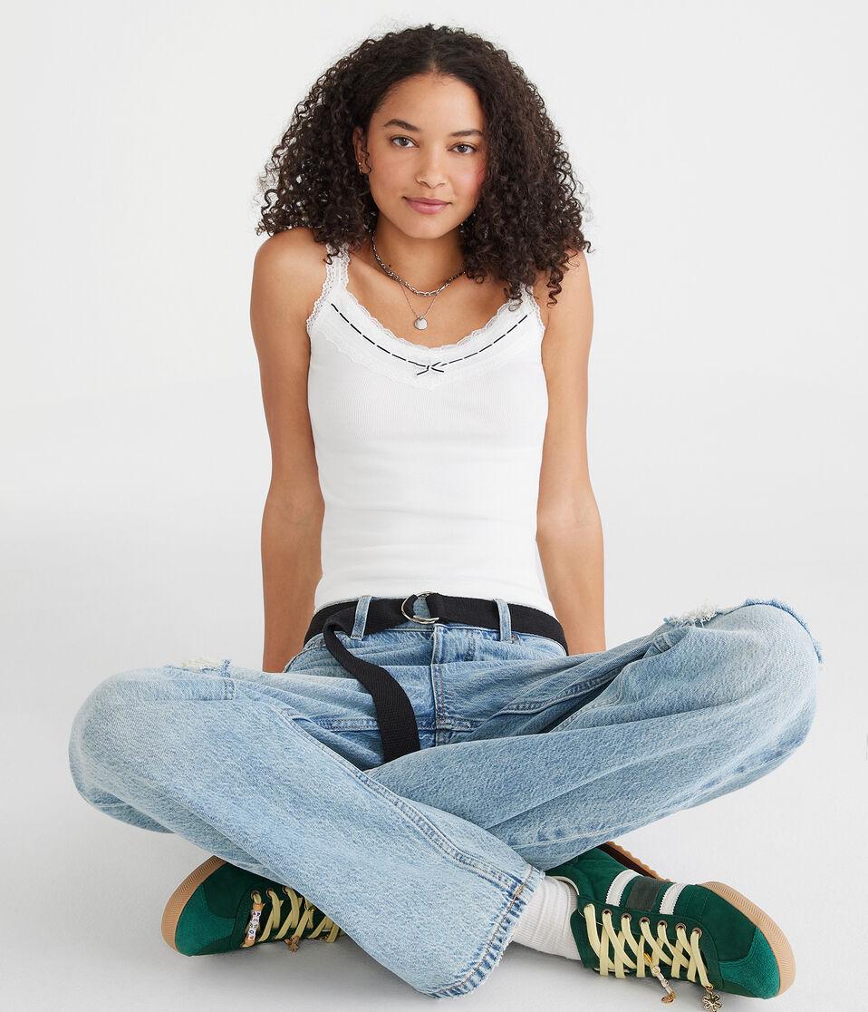 Aéropostale Seriously Soft Lace V-Neck Tank Cream