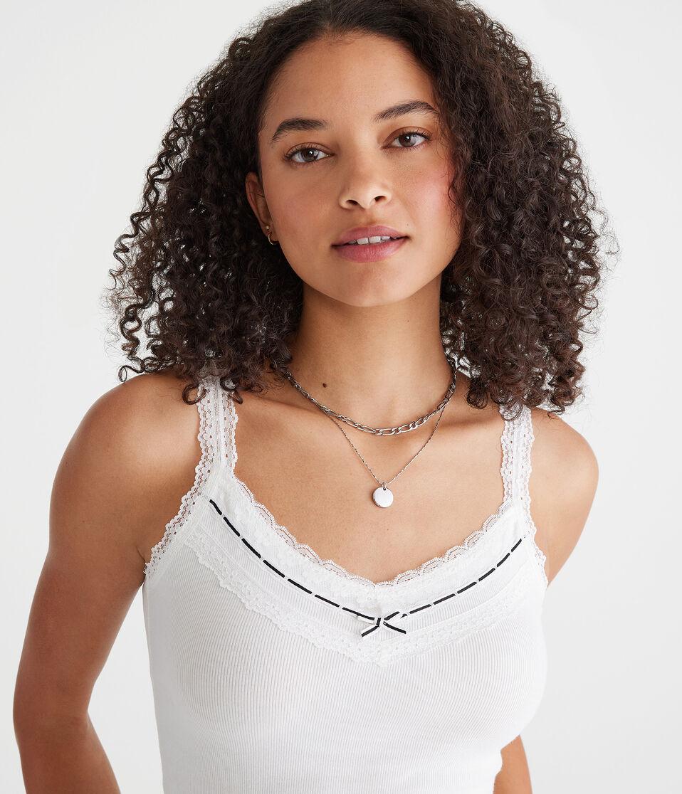 Aéropostale Seriously Soft Lace V-Neck Tank Cream