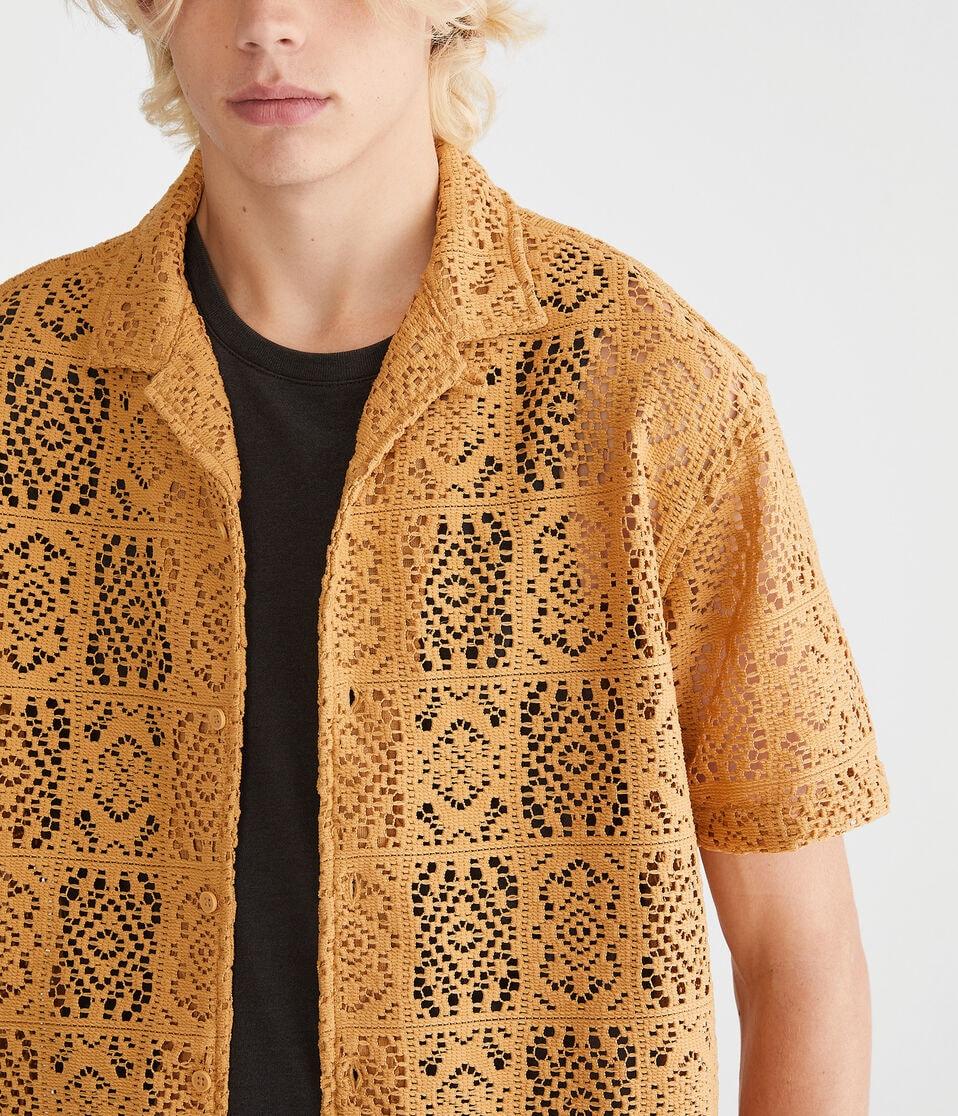 Aéropostale Short Sleeve Lace Boxy Camp Shirt Twig