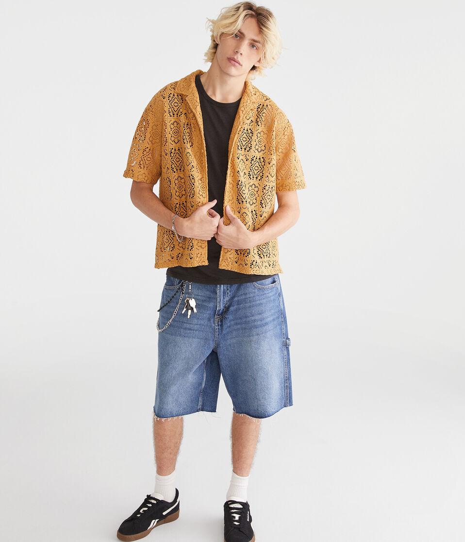 Aéropostale Short Sleeve Lace Boxy Camp Shirt Twig
