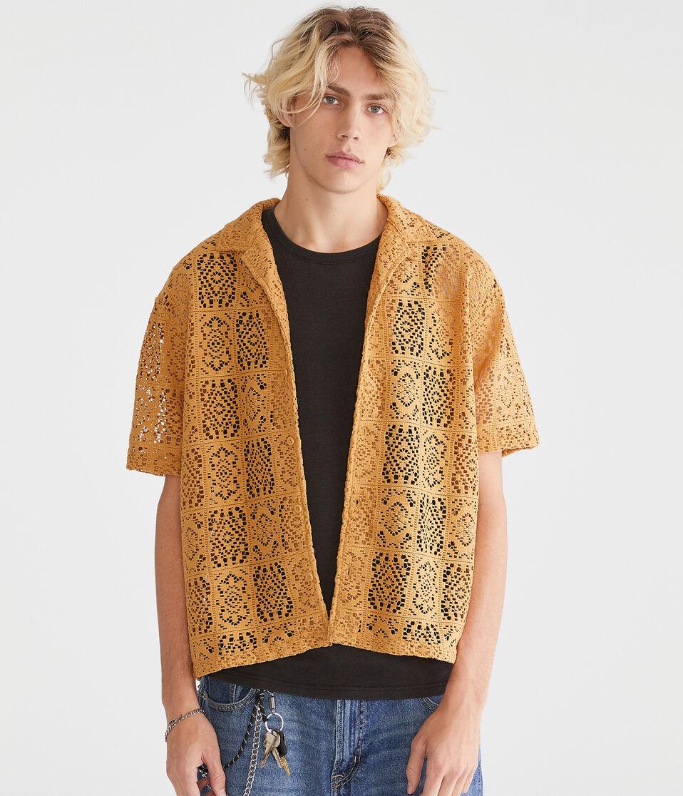 aéropostale Short Sleeve Lace Boxy Camp Shirt twig