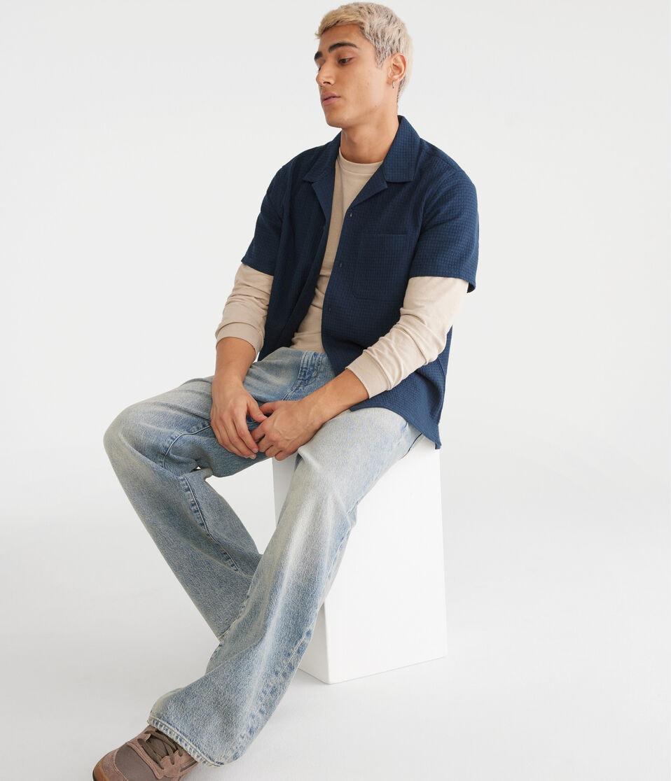 Aéropostale Short Sleeve Textured Shirt Camo Blue