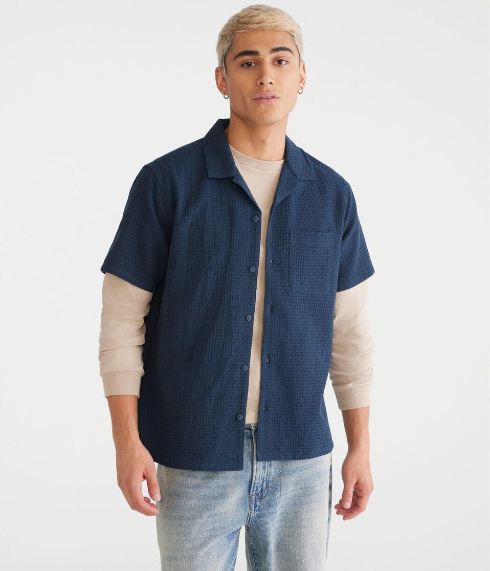 aéropostale Short Sleeve Textured Shirt camo blue