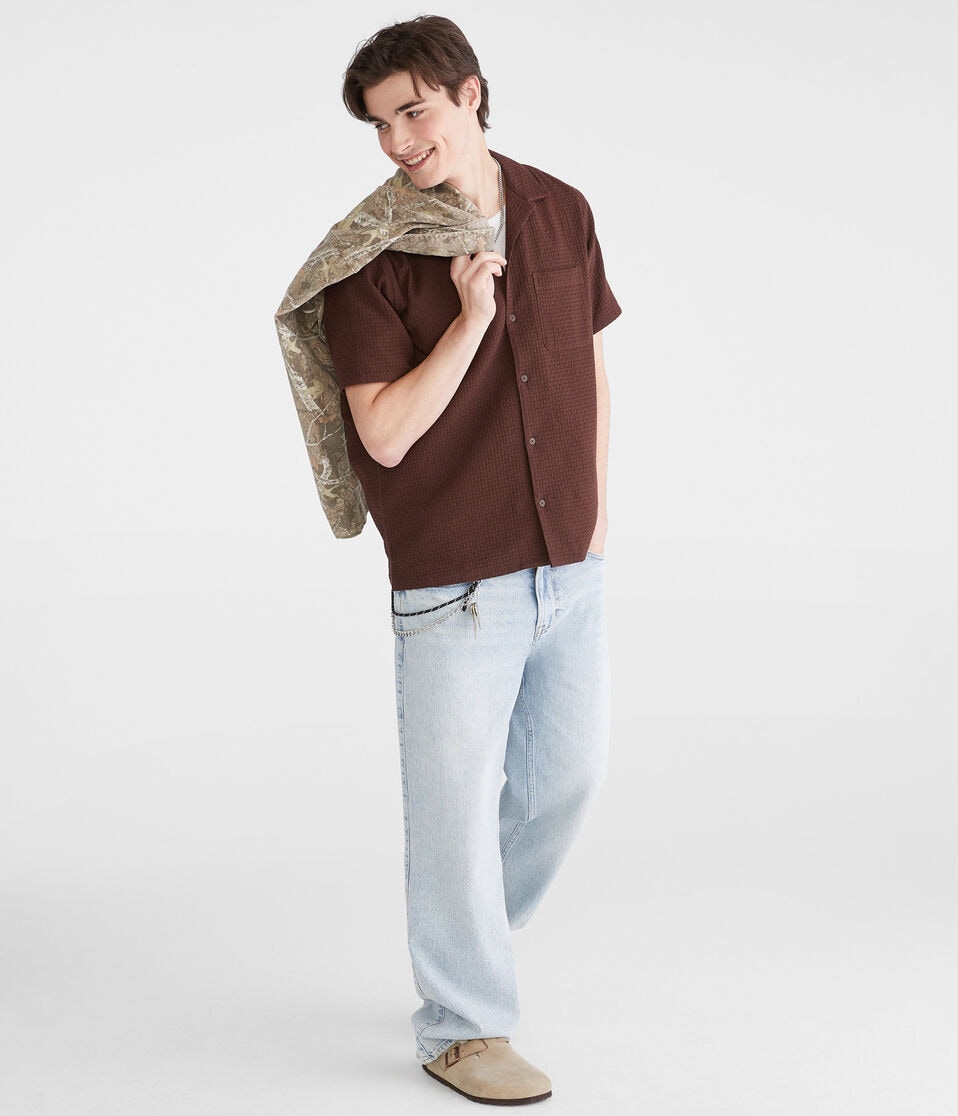 Aéropostale Short Sleeve Textured Shirt Raisin