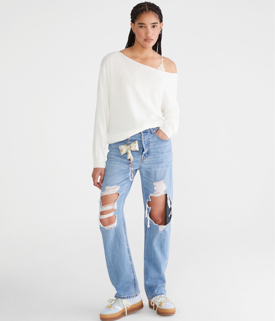 Aéropostale Slouchy Slash-Neck Sweater Cream