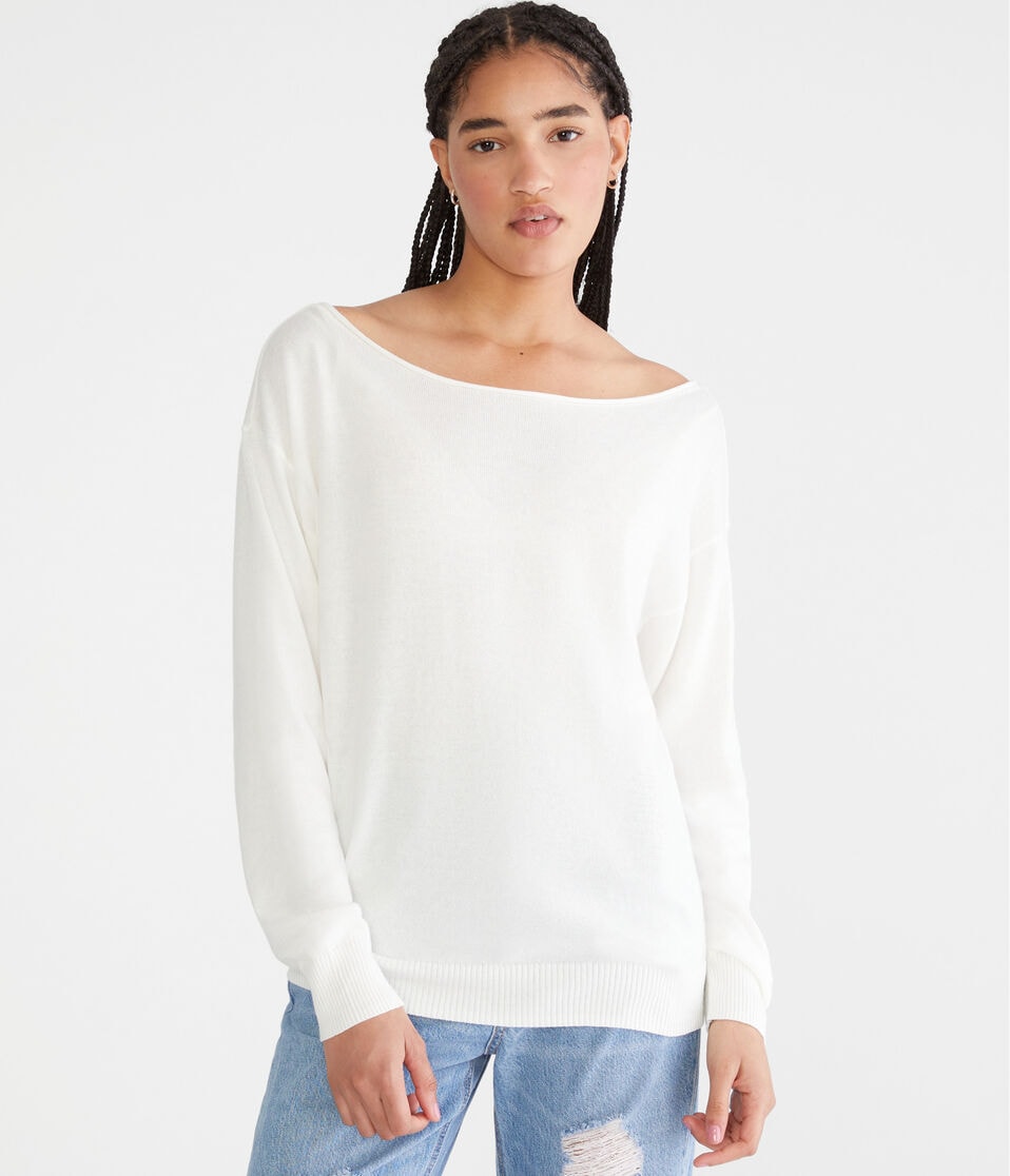 Aéropostale Slouchy Slash-Neck Sweater Cream