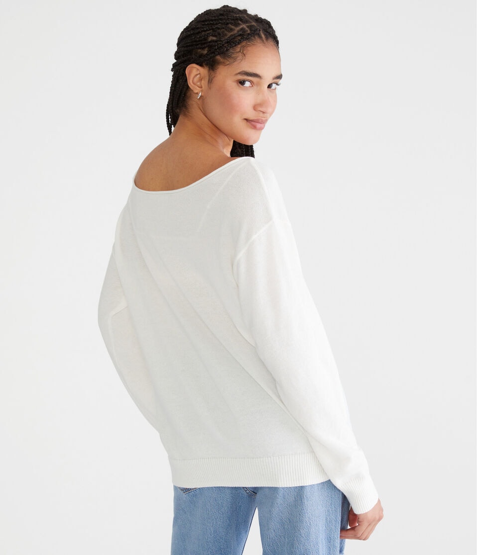 Aéropostale Slouchy Slash-Neck Sweater Cream