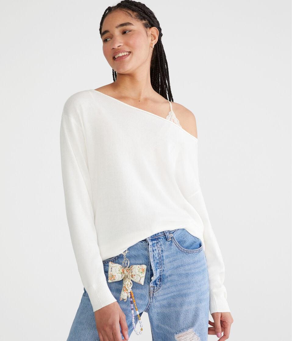 aéropostale Slouchy Slash-Neck Sweater cream