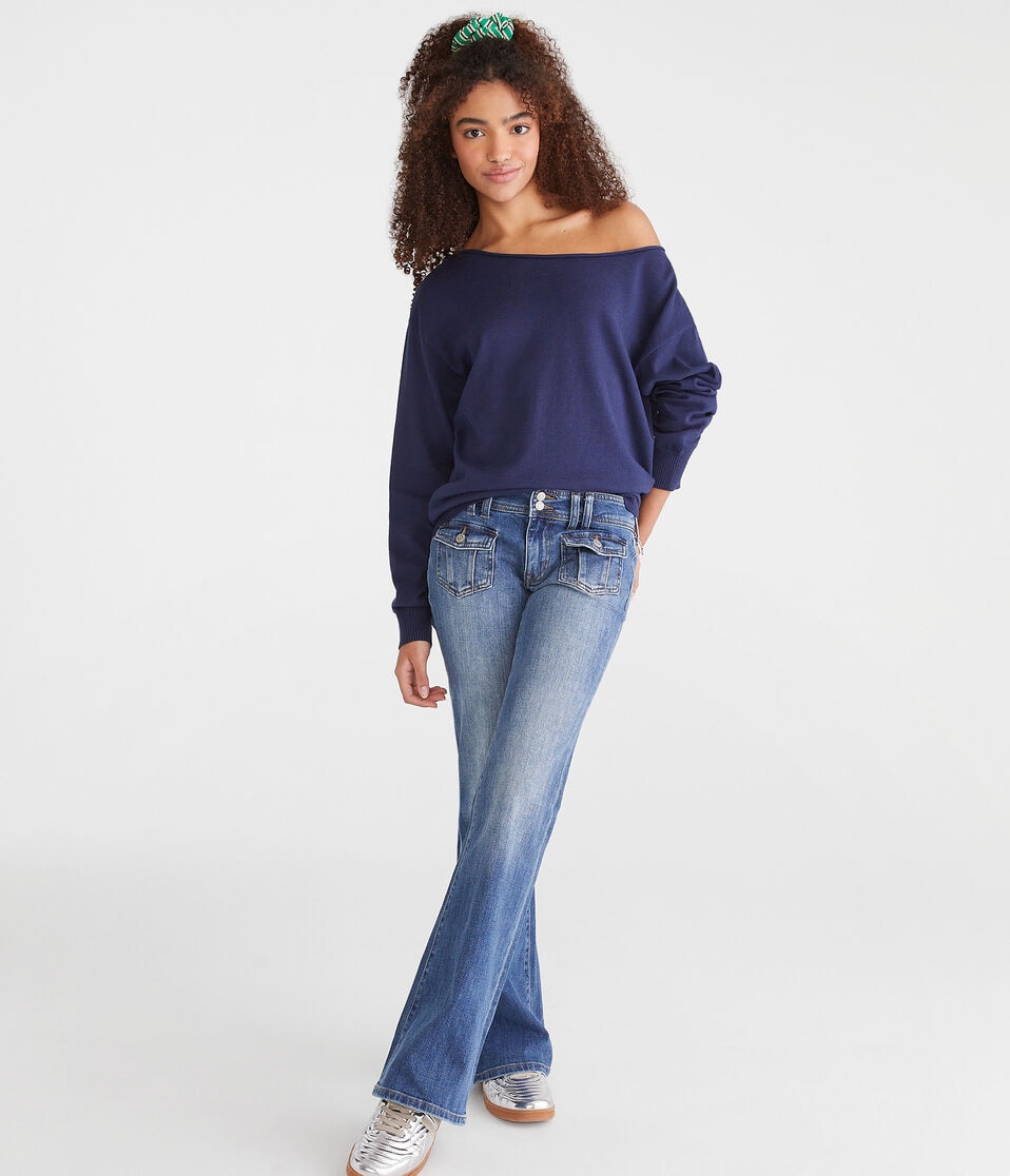 Aéropostale Slouchy Slash-Neck Sweater Naval Blue