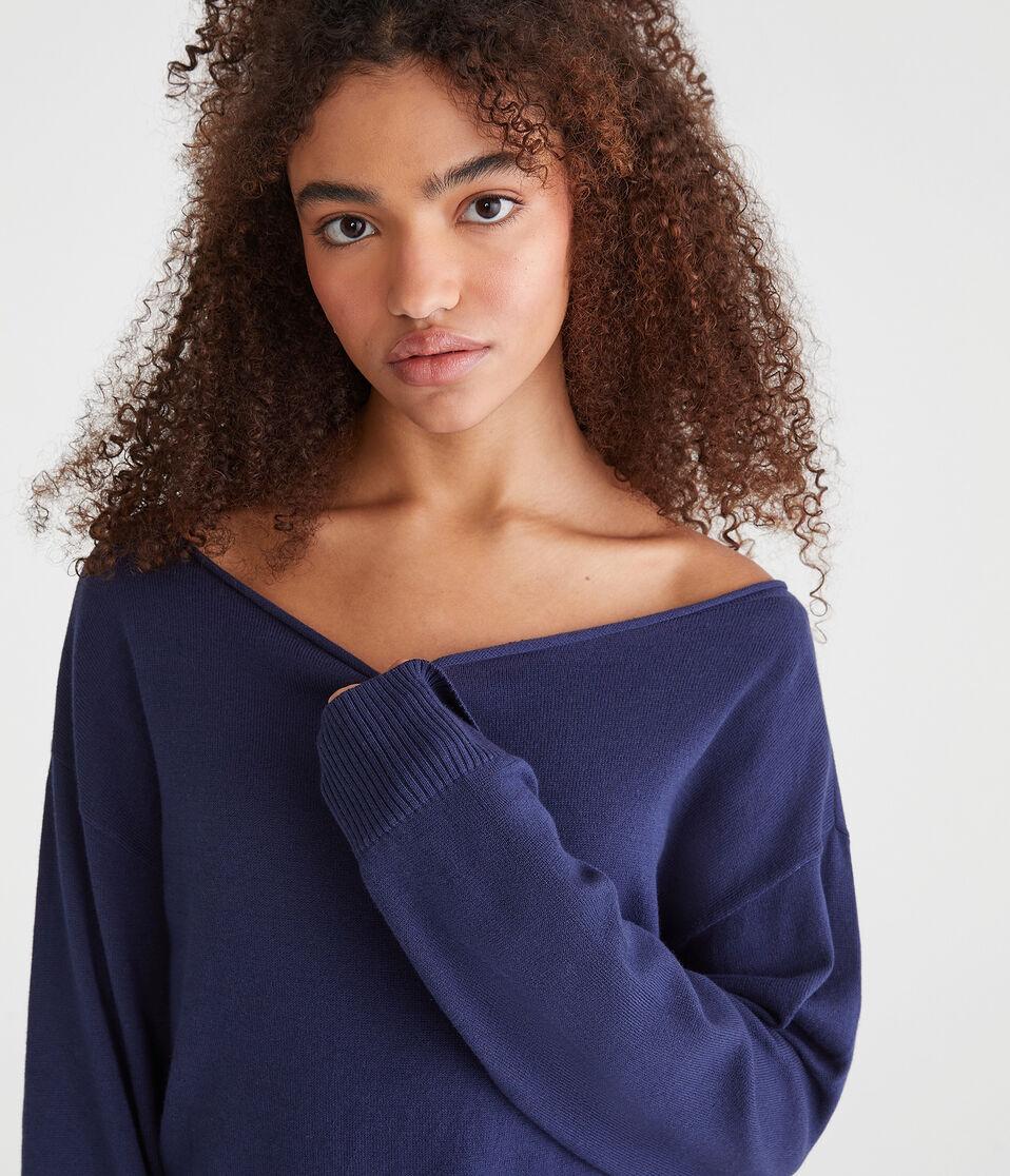 Aéropostale Slouchy Slash-Neck Sweater Naval Blue