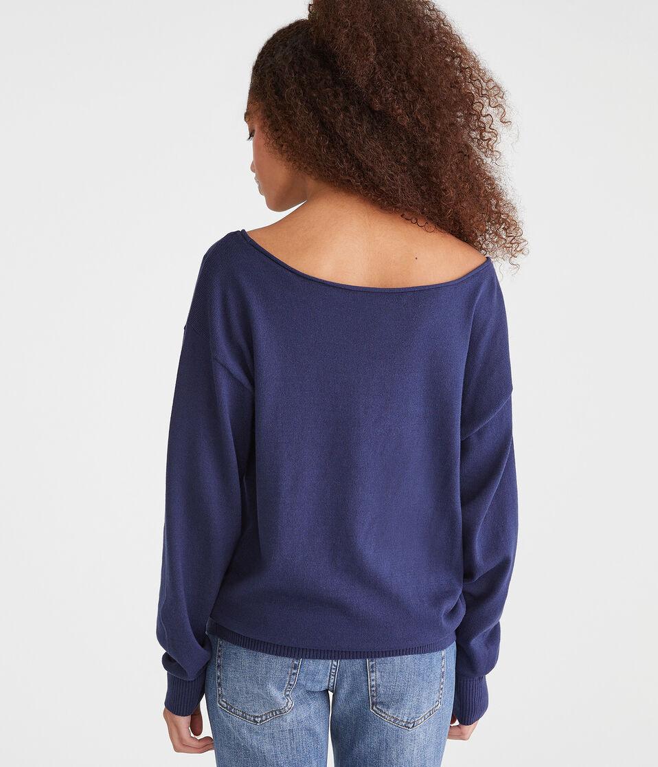 Aéropostale Slouchy Slash-Neck Sweater Naval Blue