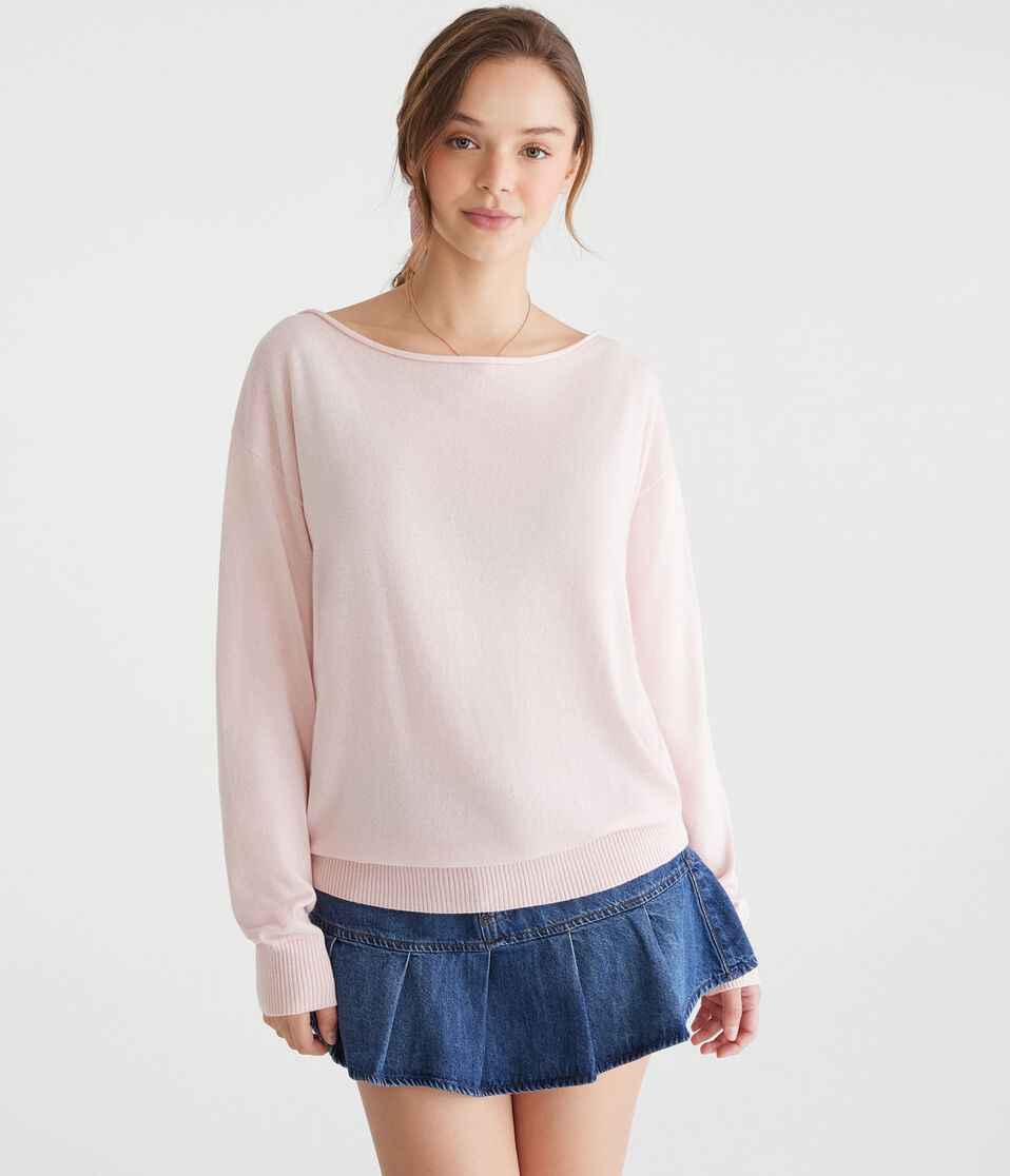 Aéropostale Slouchy Slash-Neck Sweater Peach Whip