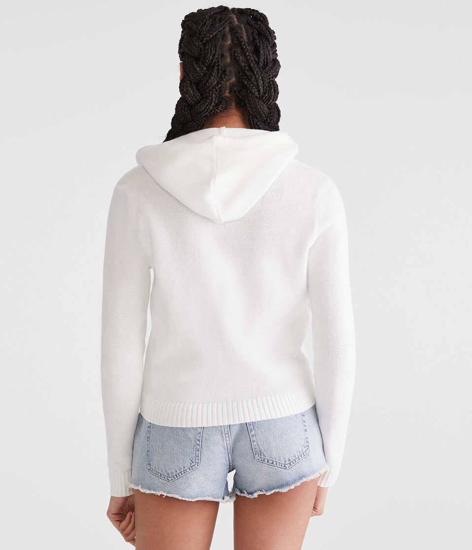 Aéropostale Solid Full-Zip Hooded Sweater Gardenia