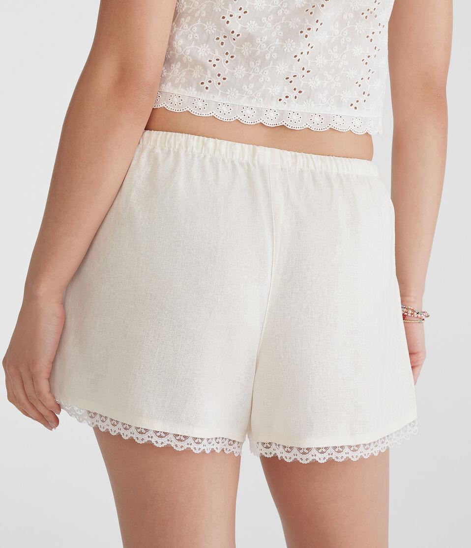 Aéropostale Solid Lace-Trim Linen Boxers Cream
