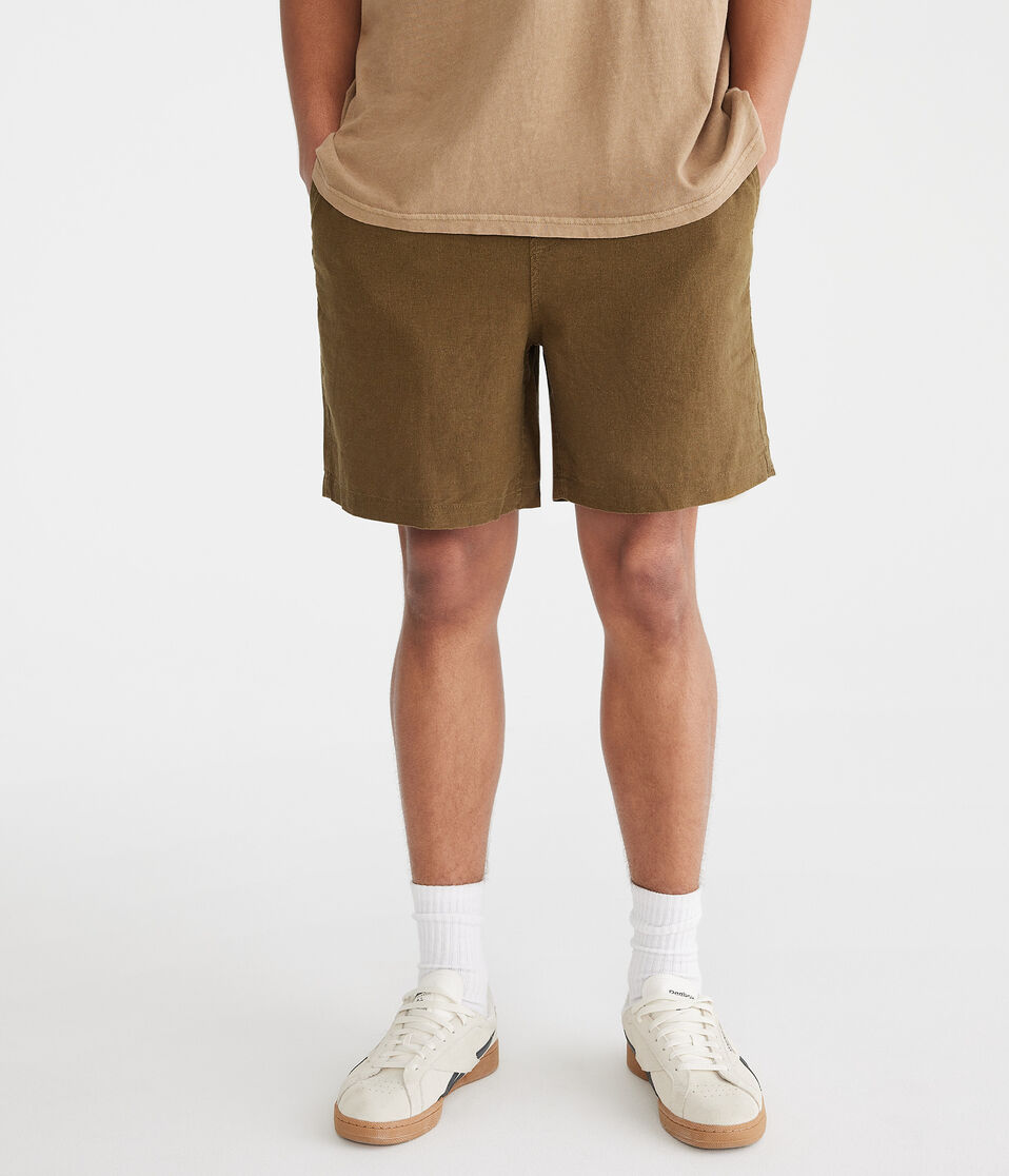 aéropostale Solid Linen Shorts 7" eucalyptus
