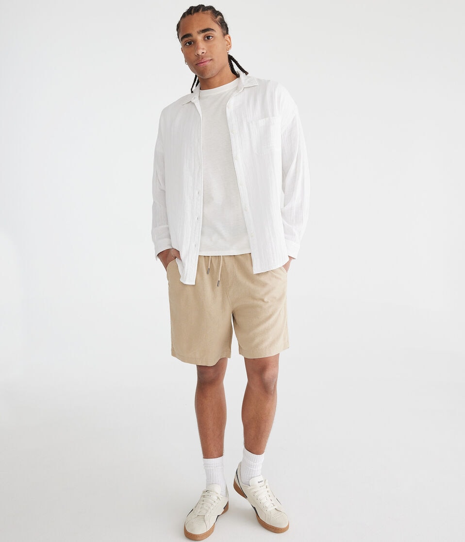 Aéropostale Solid Linen Shorts 7" Straw