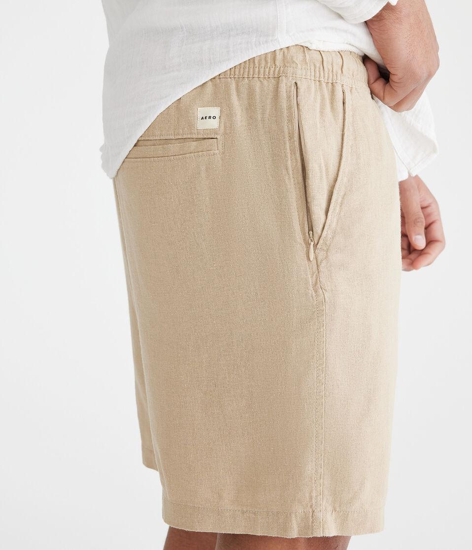 Aéropostale Solid Linen Shorts 7" Straw