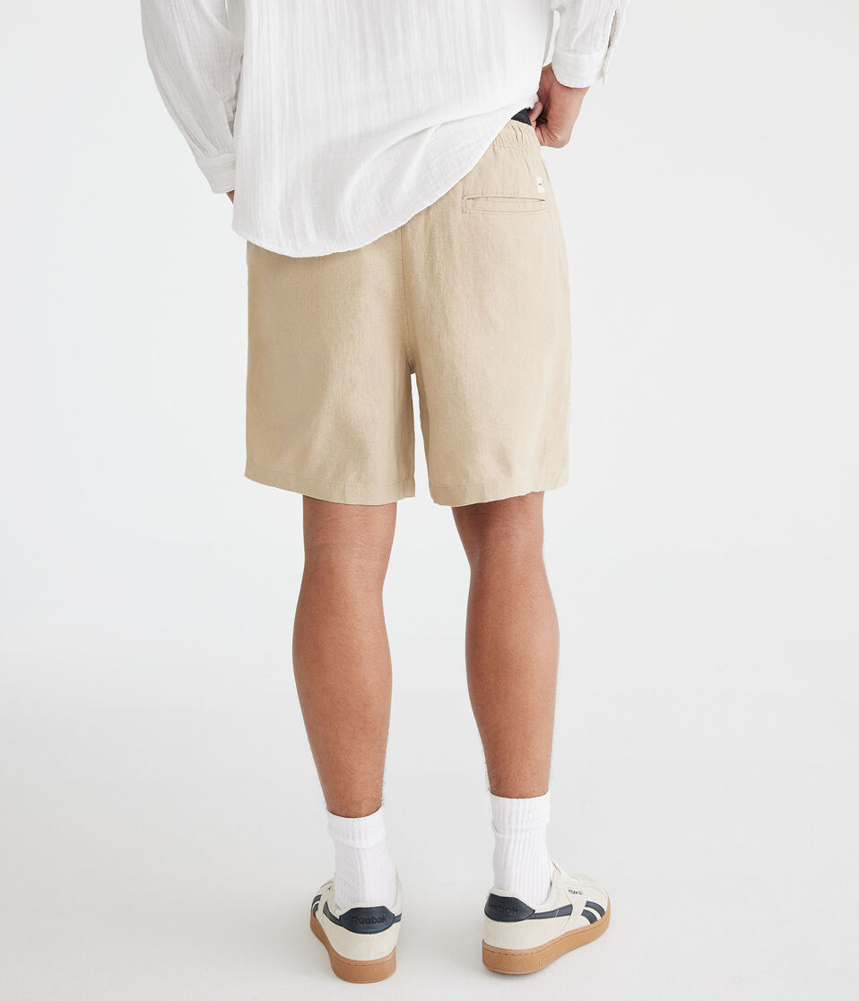 Aéropostale Solid Linen Shorts 7" Straw
