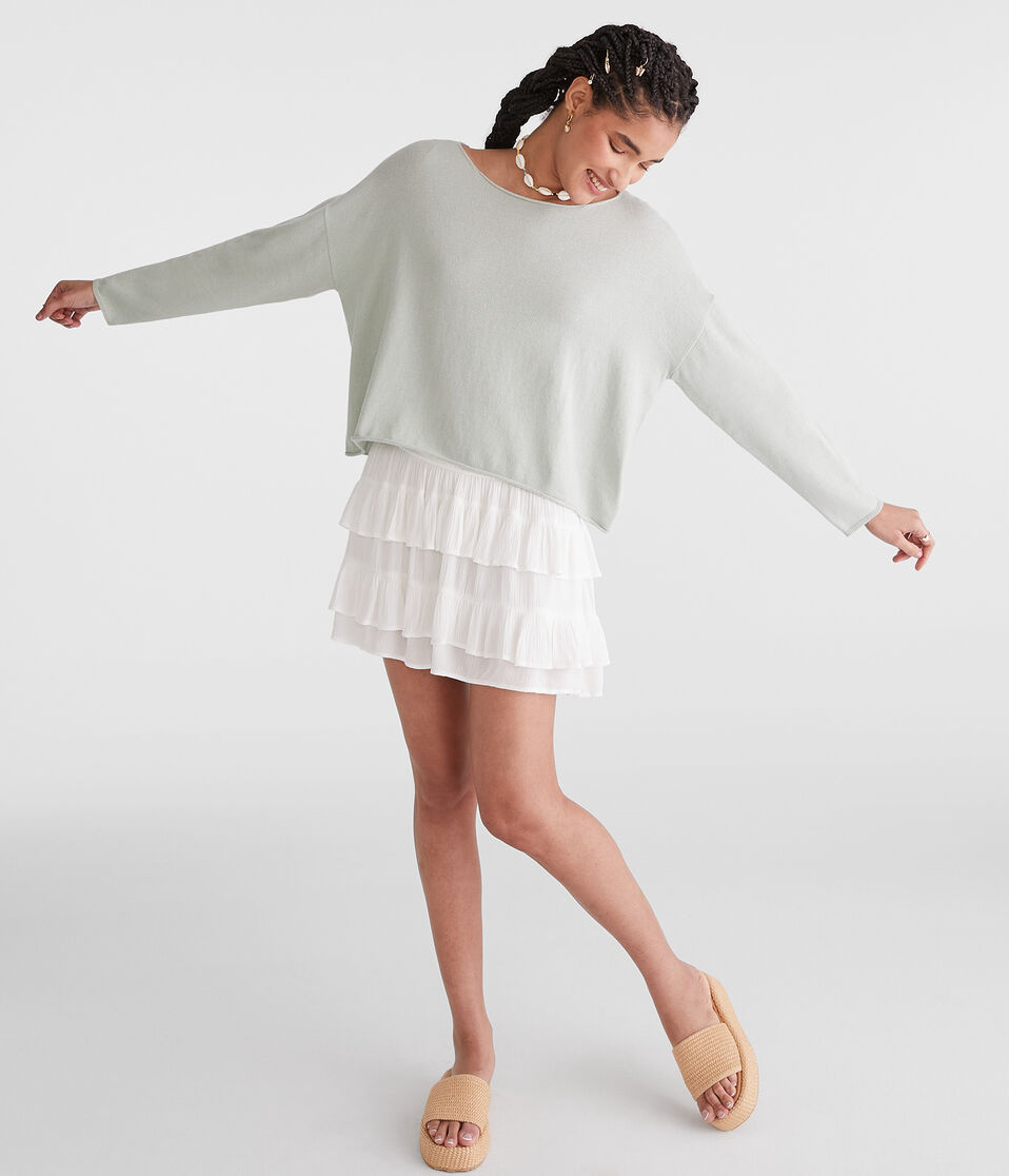 Aéropostale Solid Slash-Neck Sweater Polar Blue