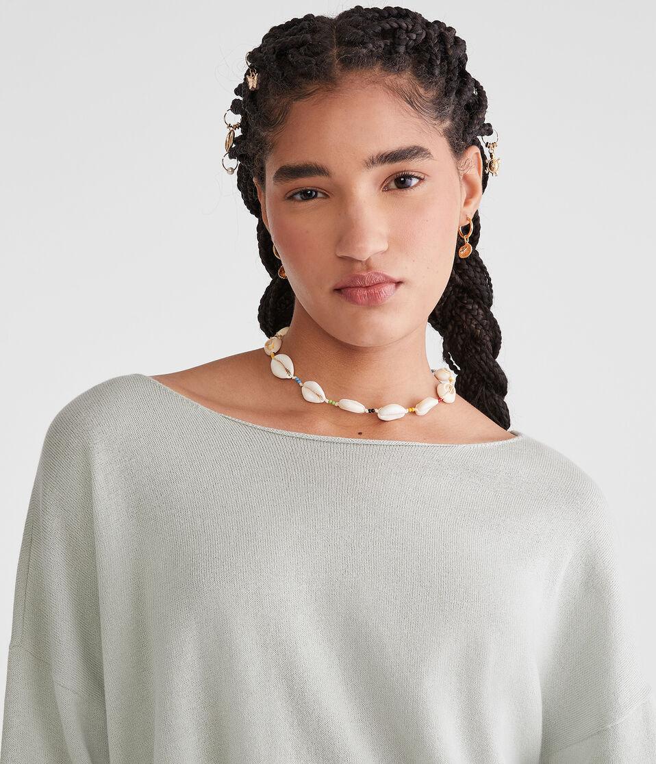 Aéropostale Solid Slash-Neck Sweater Polar Blue