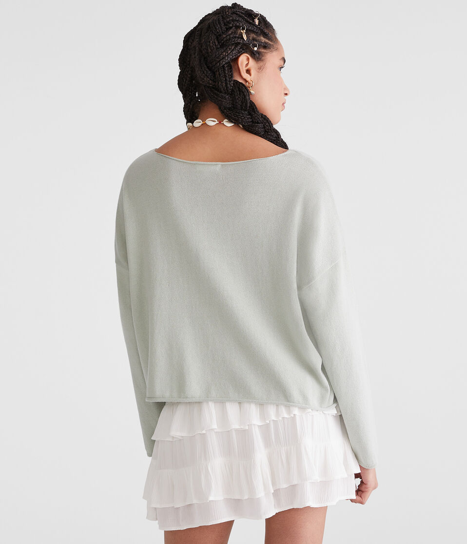 Aéropostale Solid Slash-Neck Sweater Polar Blue