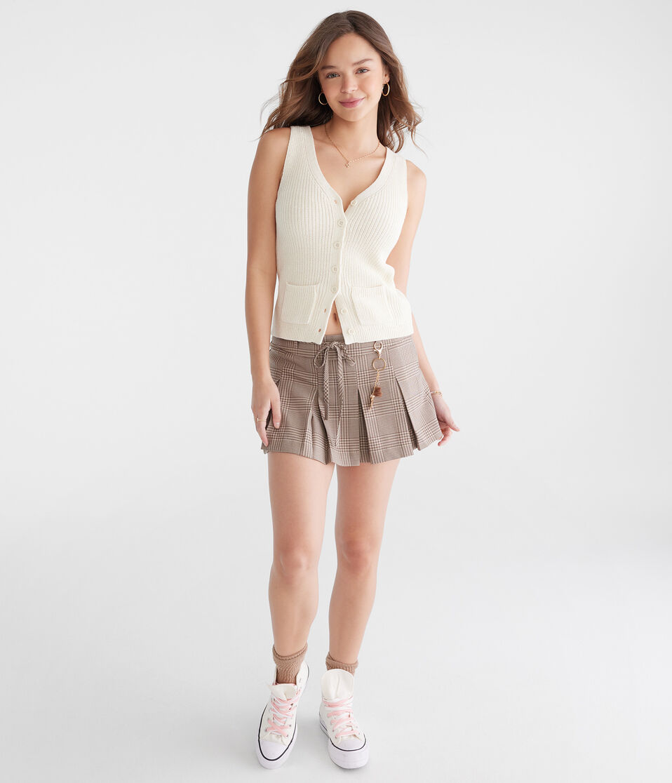 Aéropostale Solid V-Neck Sweater Vest Cream