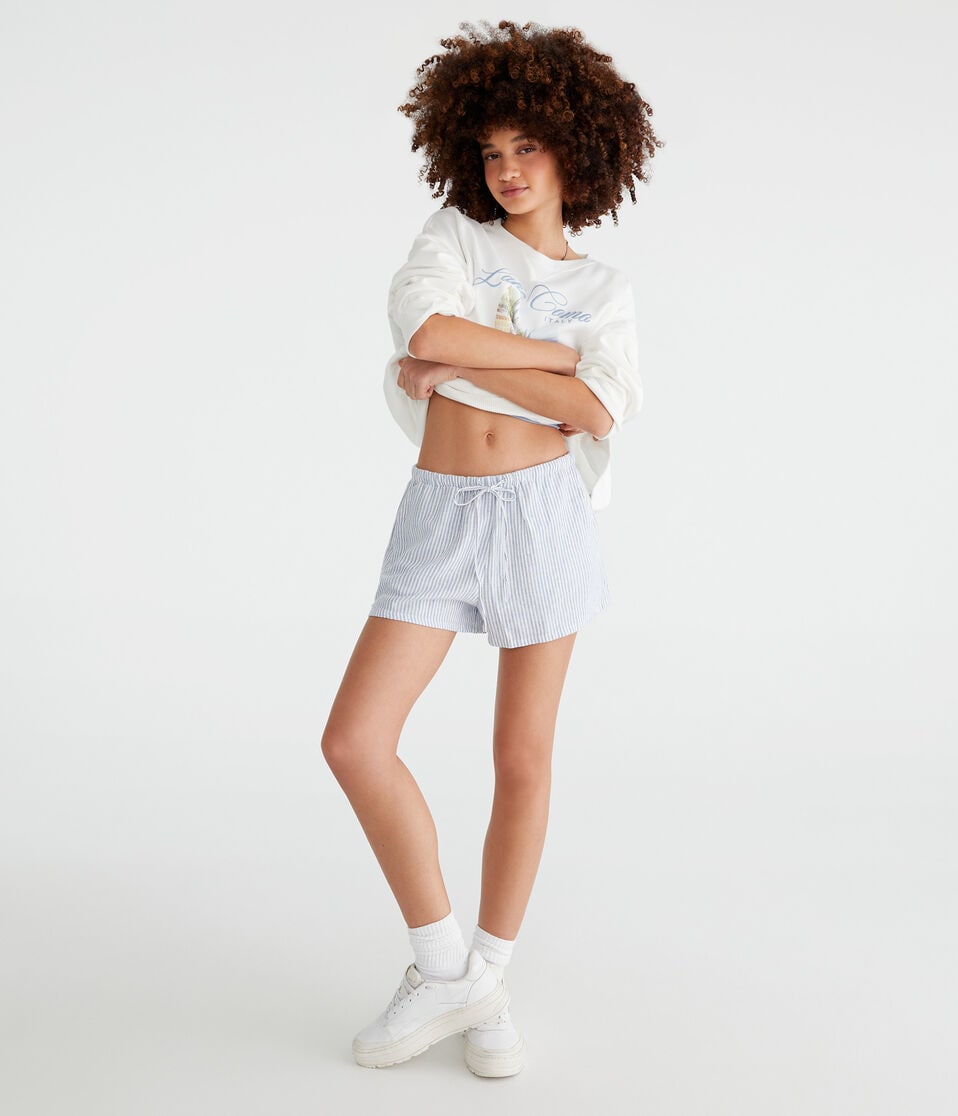 Aéropostale Striped Linen Boxer Shorts Colony Blue