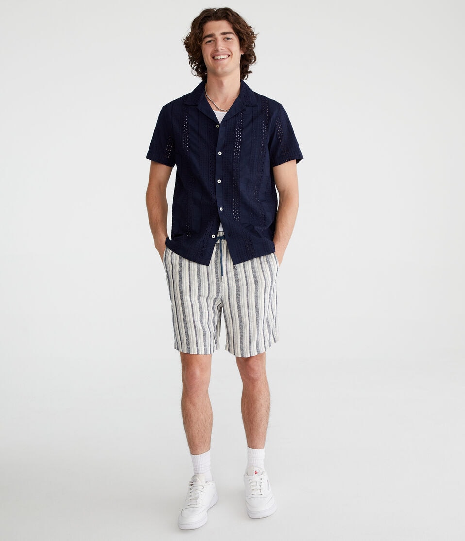 Aéropostale Striped Linen Shorts 7" Cadet Navy