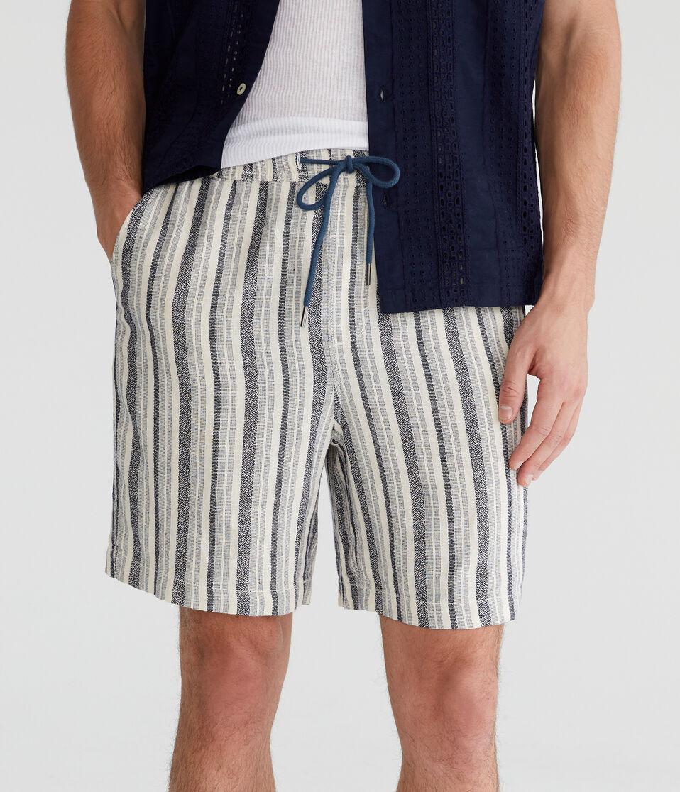 aéropostale Striped Linen Shorts 7" cadet navy