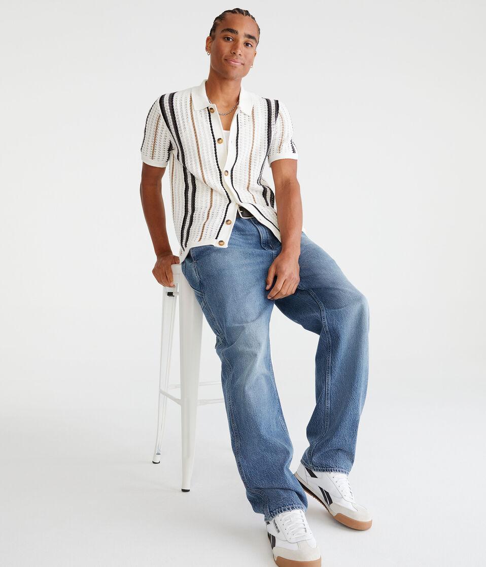 Aéropostale Striped Open-Knit Sweater Shirt Nude