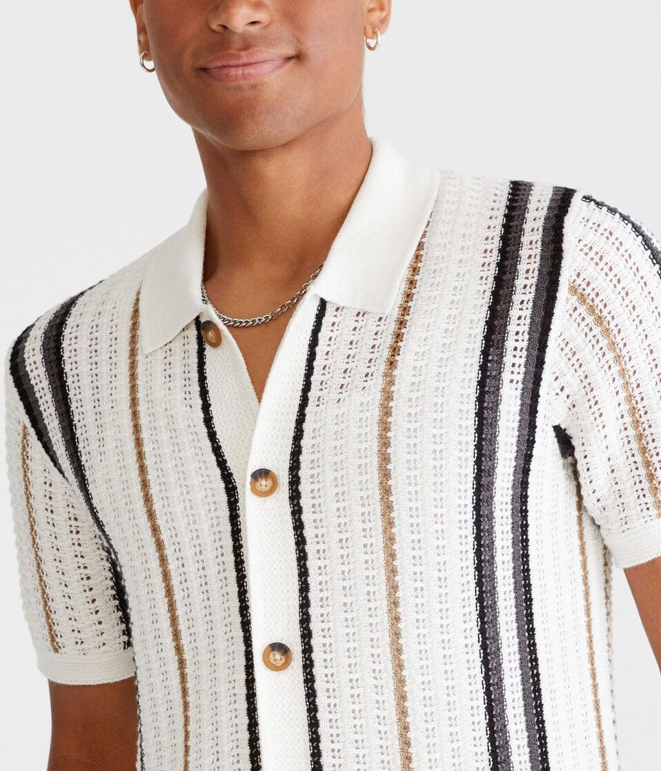 Aéropostale Striped Open-Knit Sweater Shirt Nude