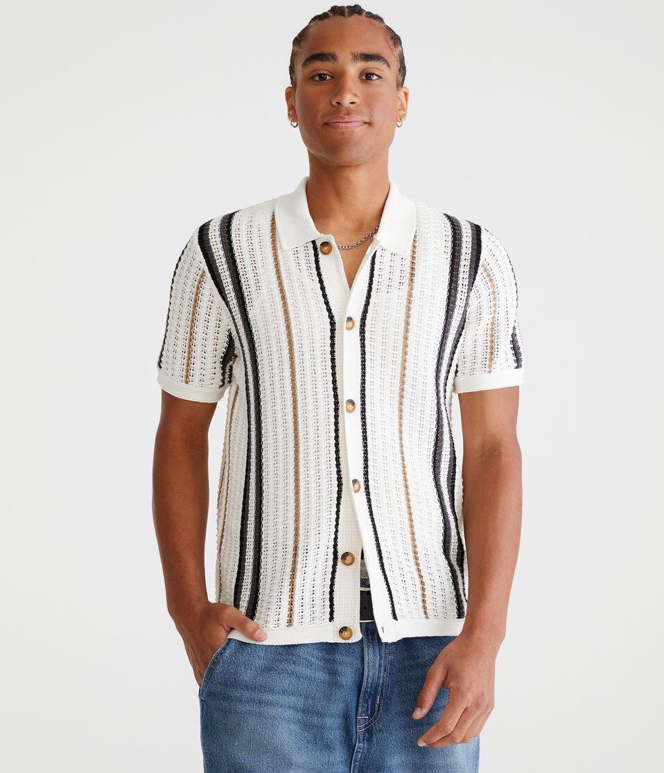 aéropostale Striped Open-Knit Sweater Shirt nude