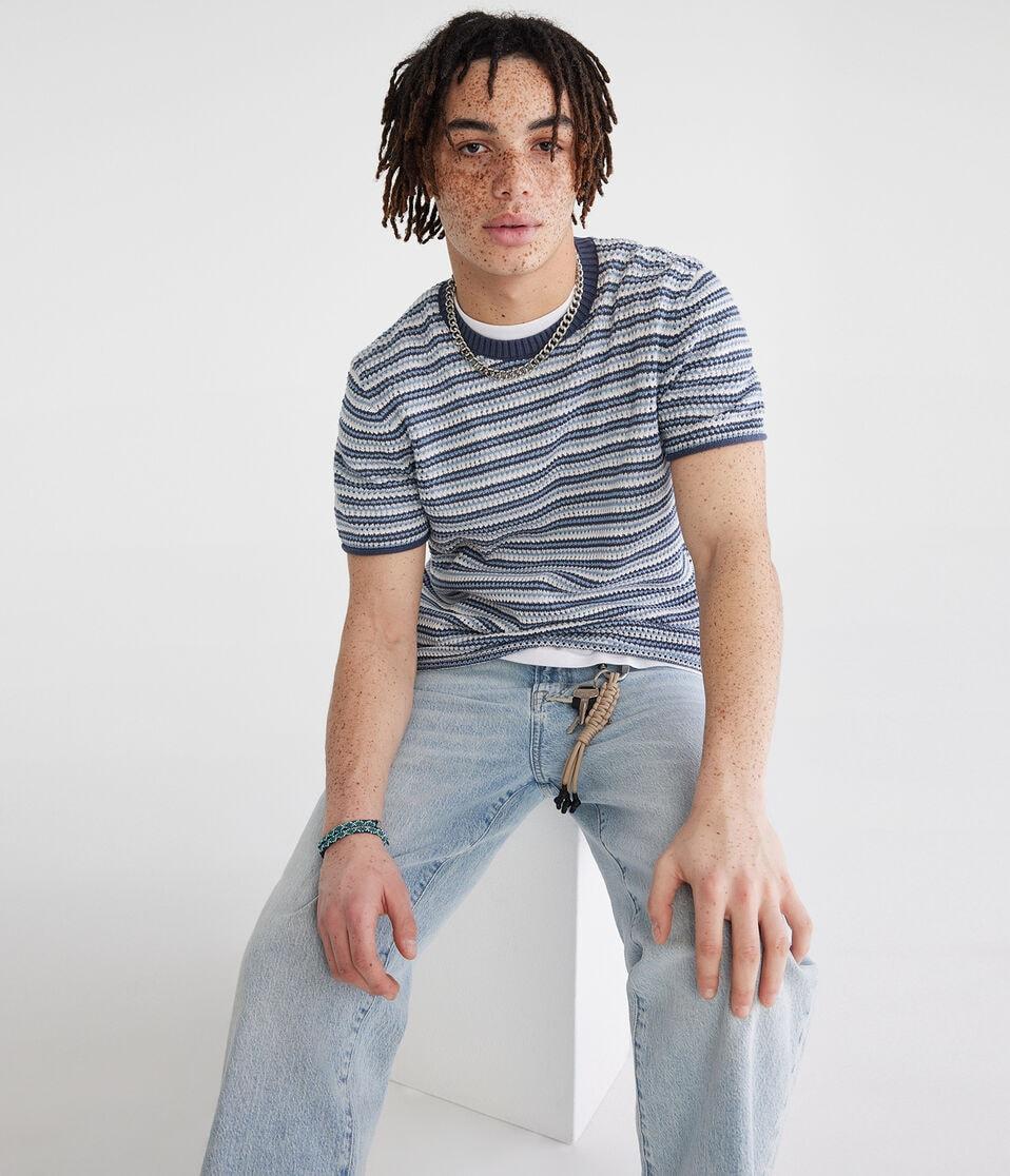 Aéropostale Striped Sweater Crew Tee Baltic Teal