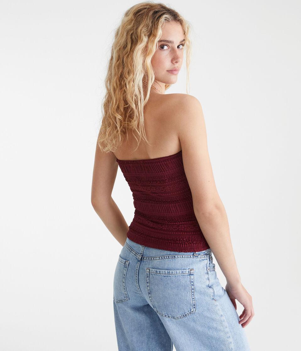 Aéropostale Textured Lace Tube Top Rustic Wine