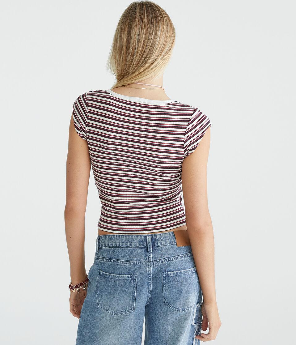 Aéropostale Thin Stripe Scoop-Neck Henley Cream